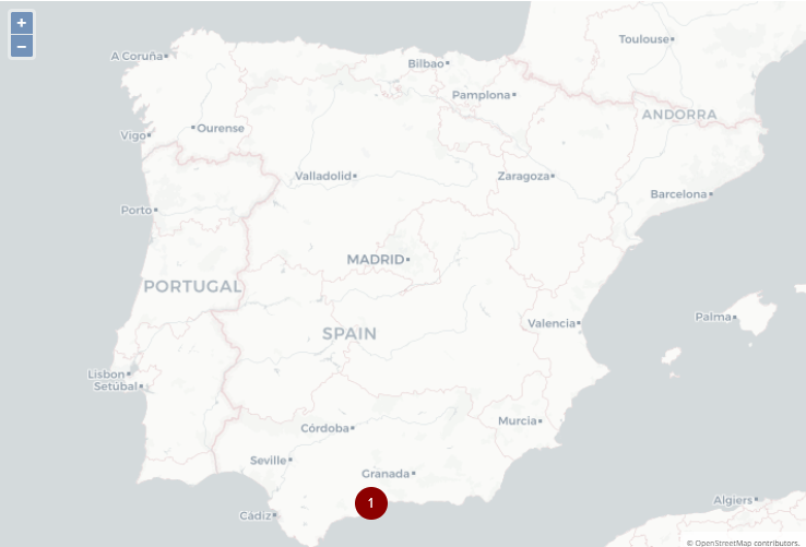 Mapa de España indicando la posición en google en esa ciudad